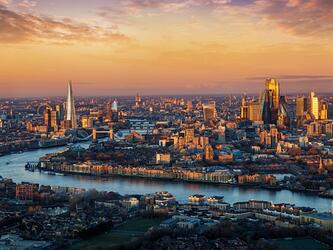 Aerial view of London skyline and the Thames